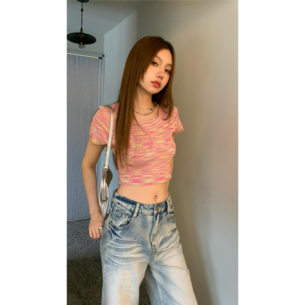 qkoole   Áo Dệt Kim Tay Ngắn Màu Sắc Đa Dạng Hợp Thời Trang