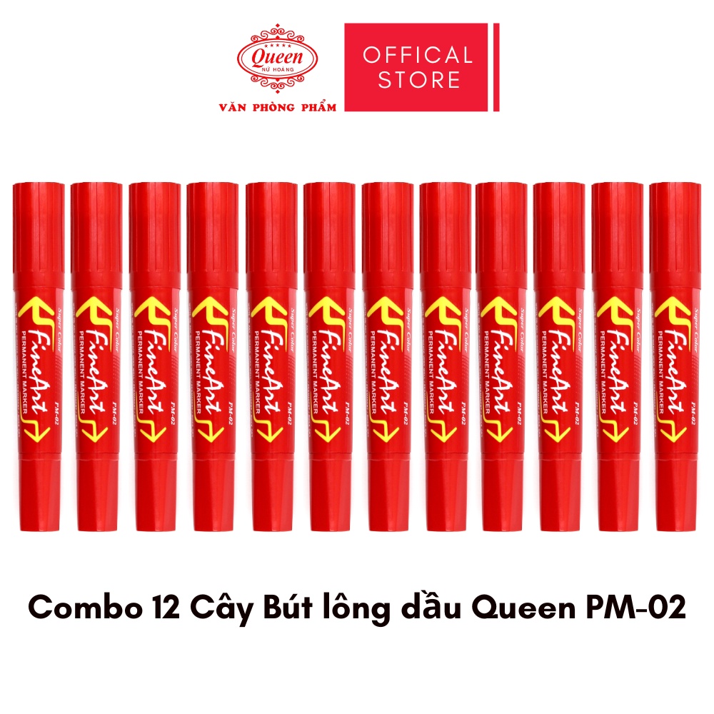 Combo 12 cây bút lông dầu Queen - 5 Màu - Dương/Đỏ/Xanh Lá/Đen/Đỏ Sen - PM-02 - Chính hãng