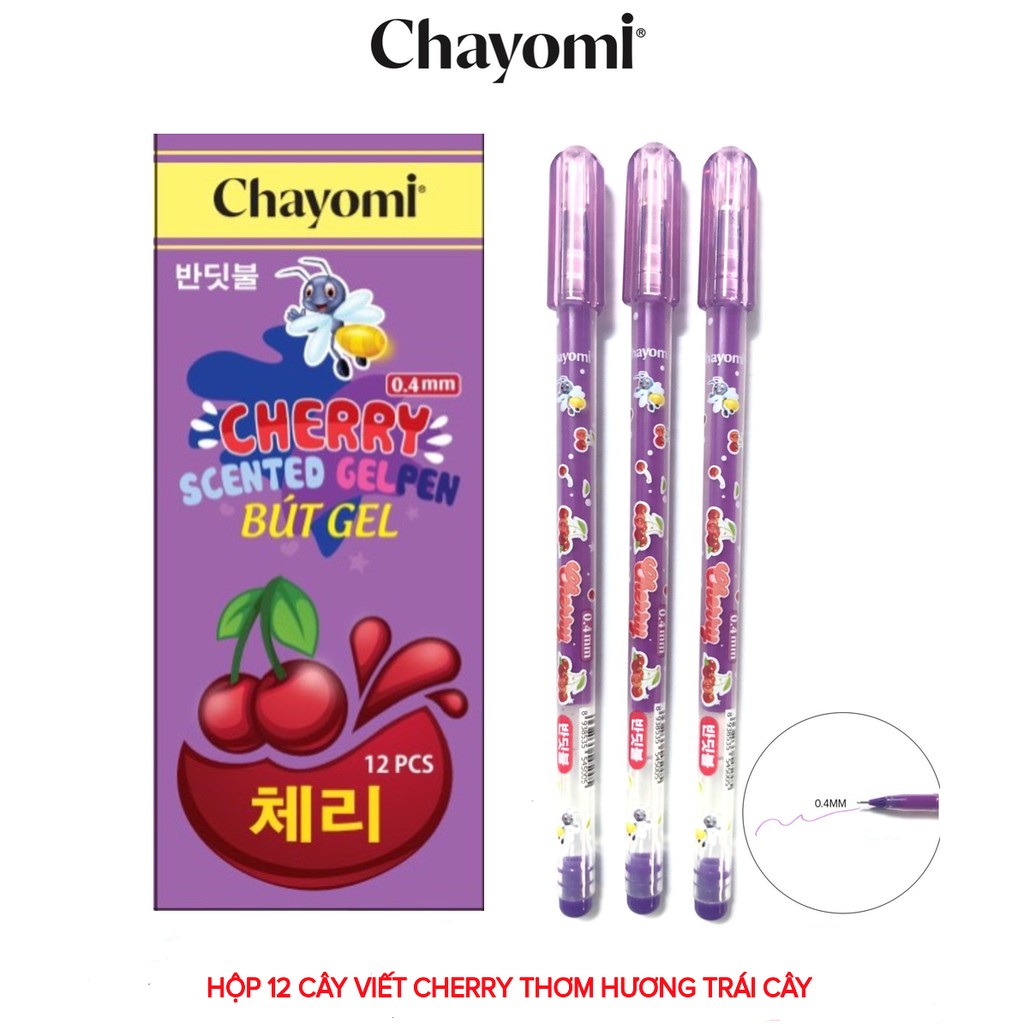 Hộp 12 cây viết cherry ttoru chayomi cao cấp, thơm hương nho ngòi 0.4mm