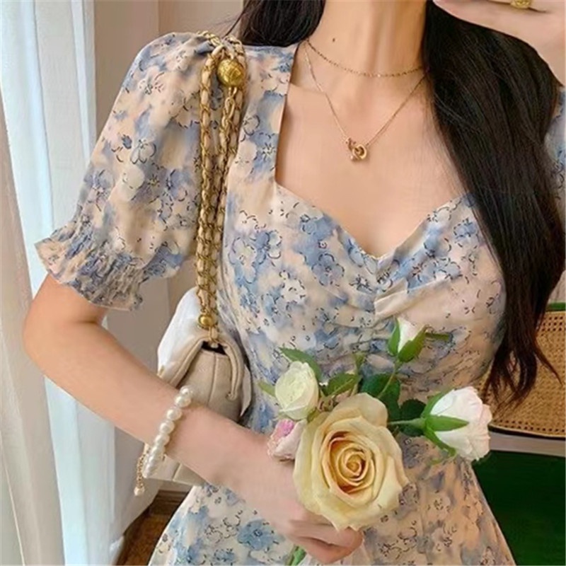 váy xanh đầm bigsize nữ đầm tay phồng đầm nữ váy xẻ tà váy hoa nhí vintage đầm đi tiệc đầm khoét eo đầm cổ vuông váy cổ v đầm hở lưng