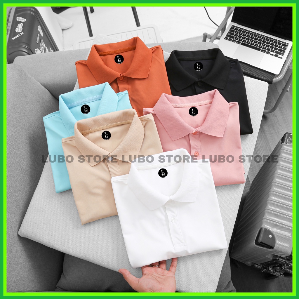 Áo thun nam cổ trụ polo trơn màu hồng