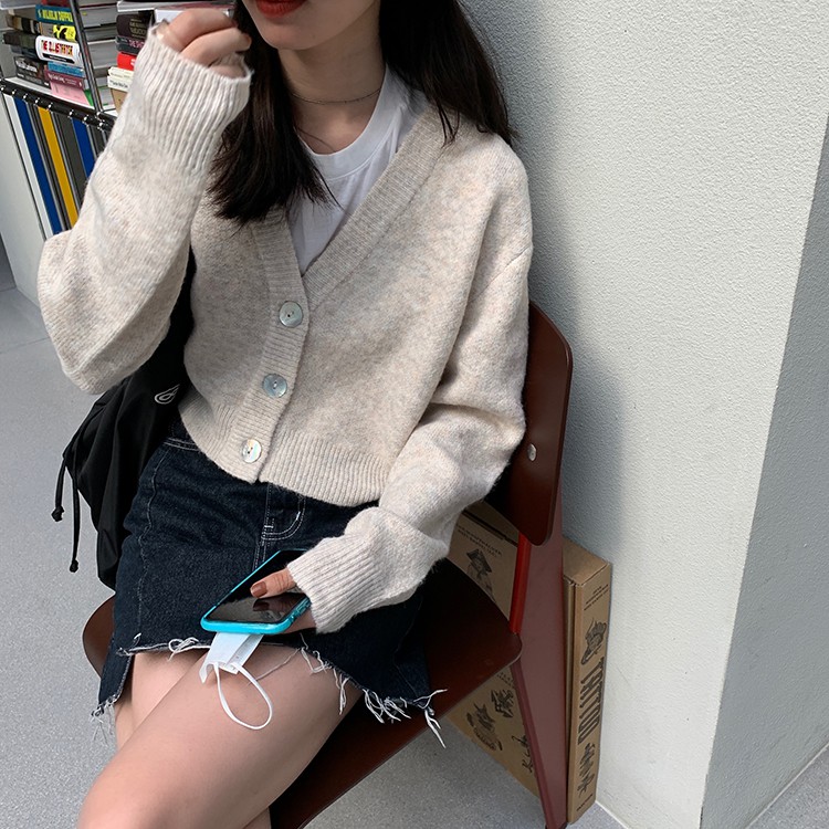 Áo khoác cardigan Lany vải len croptop tay dài