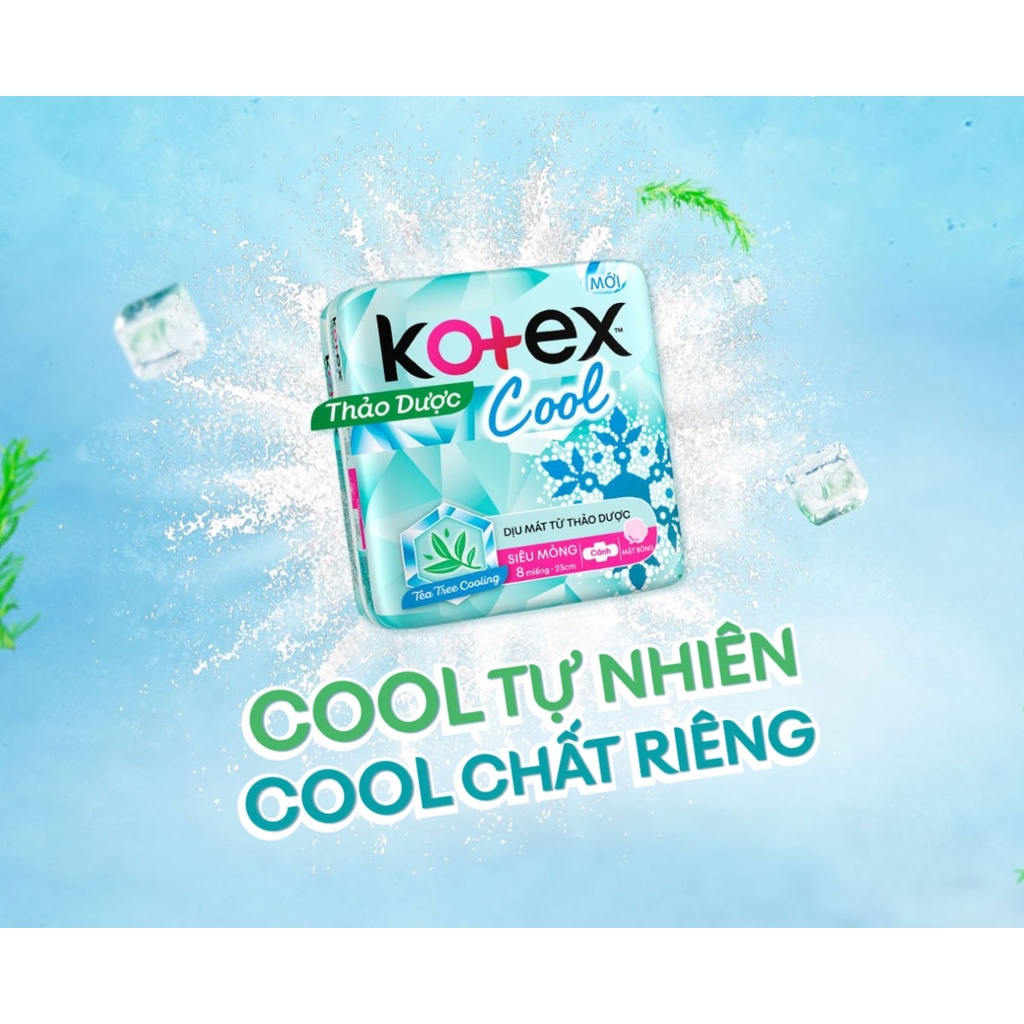 Băng Vệ Sinh Kotex Thảo Dược Cool Siêu Mỏng Cánh 23cm 8 Miếng