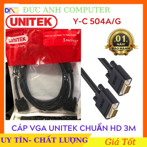 Cáp Vga UNITEK 3M (YC 504A/G)- Chính Hãng 100%, Bảo Hành 12 Tháng - 1 Đổi 1