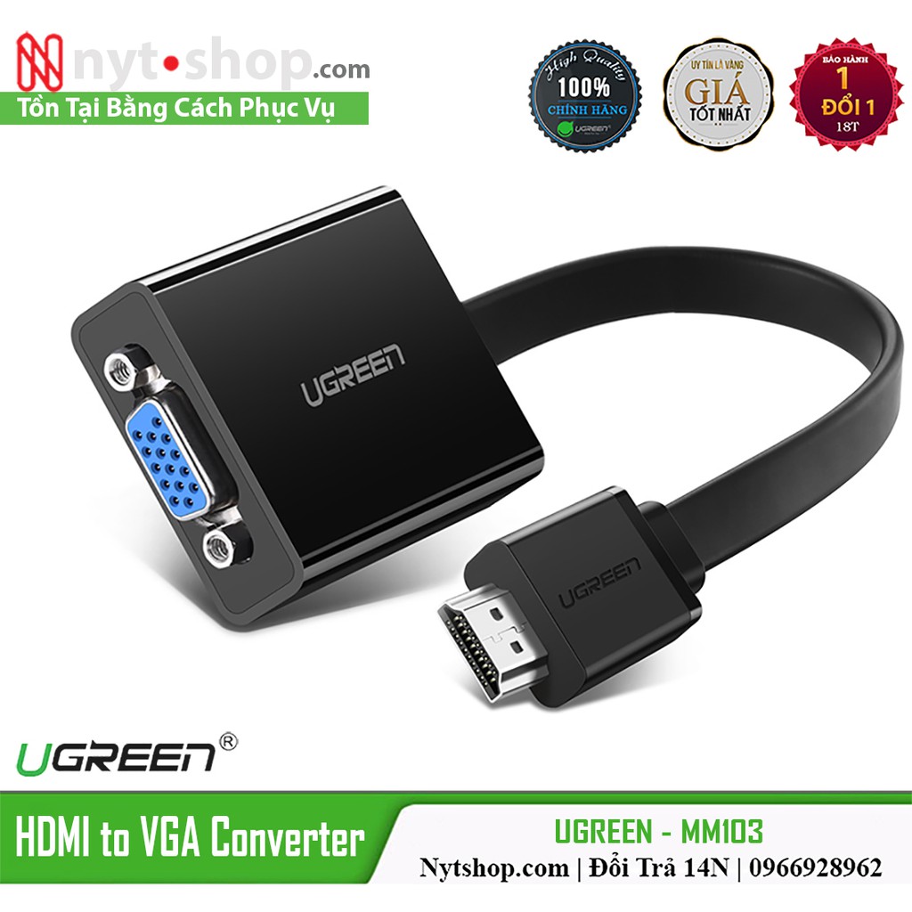 Cáp Chuyển HDMI ra VGA kèm Audio Cao Cấp UGREEN MM103 | Dây Dẹp