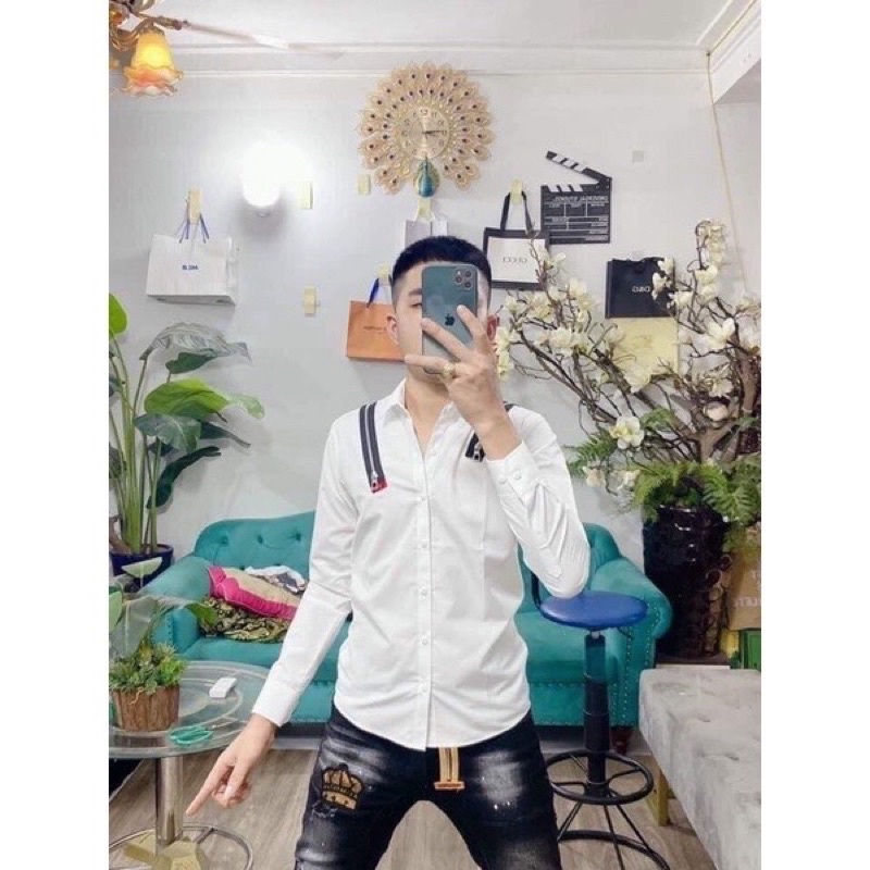 “ HOTREND “ Sơ Mi Trắng Cao Cấp - Áo Sơ Mi Trắng Nam Thêu Hoạ Tiết New