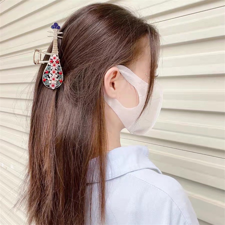Haimeikang Kẹp tóc cỡ lớn hình đàn ti bà đính đá và ngọc trai giả thời trang cao cấp cho nữ