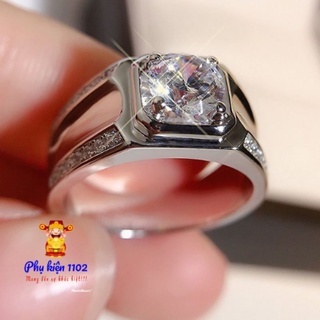 Nhẫn nam mạ bạc 925 đính kim cương nhân tạo, nhẫn đính hôn đơn giản sang trọng cho nam, đính đá lấp lánh