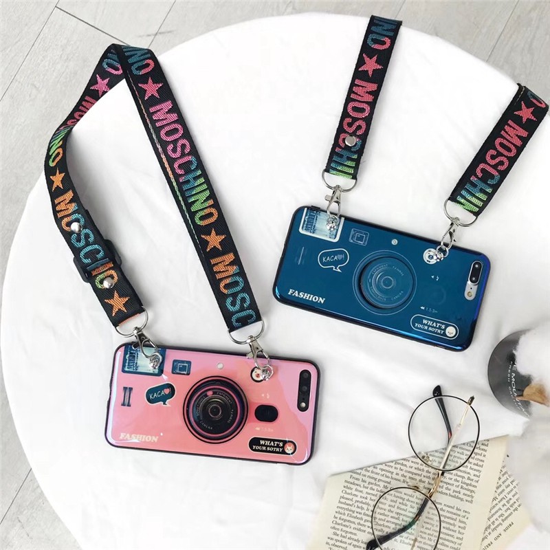 Ốp lưng hình camera cho Samsung Galaxy A71 A51 A11 S20 Plus Ultra J4 J6 Plus J4+ J6+ A7 A8 A6 S9 S10 Plus 2018 Note 10 Plus kèm giá đỡ + Lanyard