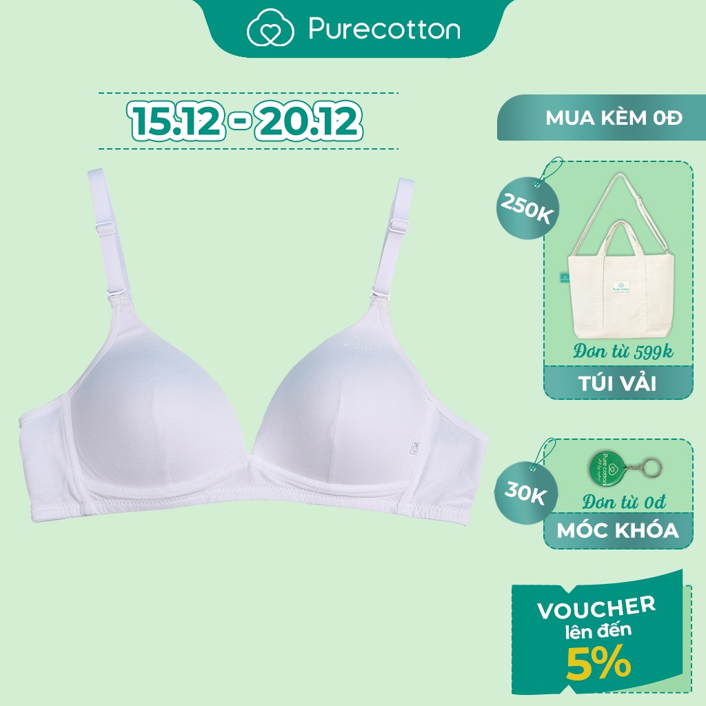 Áo lót không gọng Purecotton cho bé gái chất liệu cotton cao cấp kiểu dáng cài sau có đệm mỏng PC019