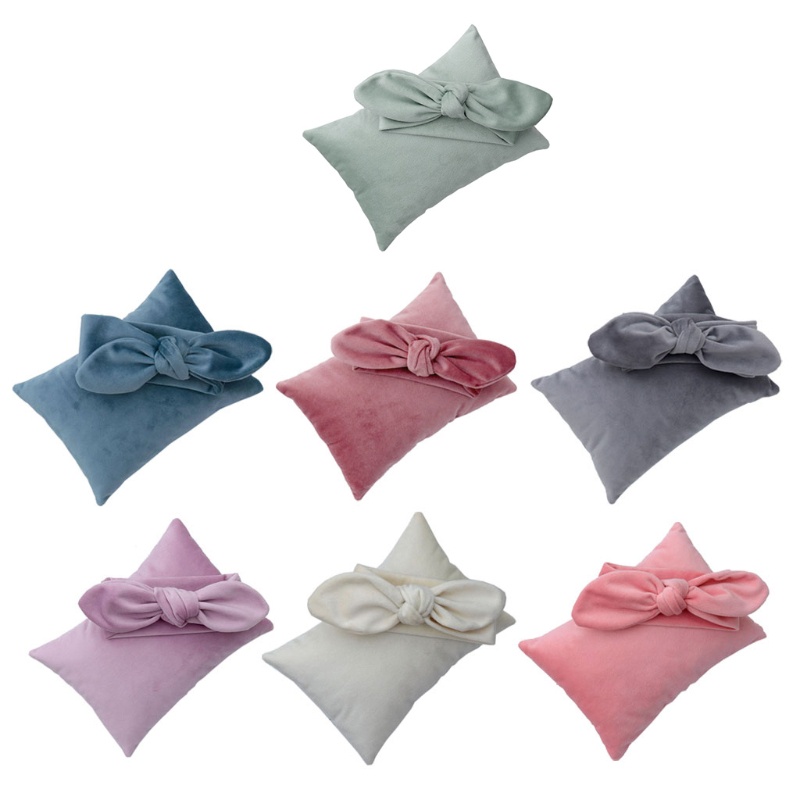 Set 2 Món Băng Đô + Gối Bằng Vải Nhung Làm Phụ Kiện Chụp Ảnh Cho Bé Sơ Sinh 0-2 Tháng Tuổi