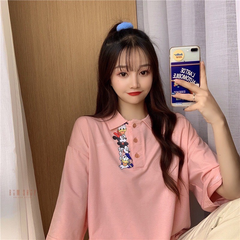 Áo Thun Polo Nam Nữ Hình chuột mickey siêu xinh