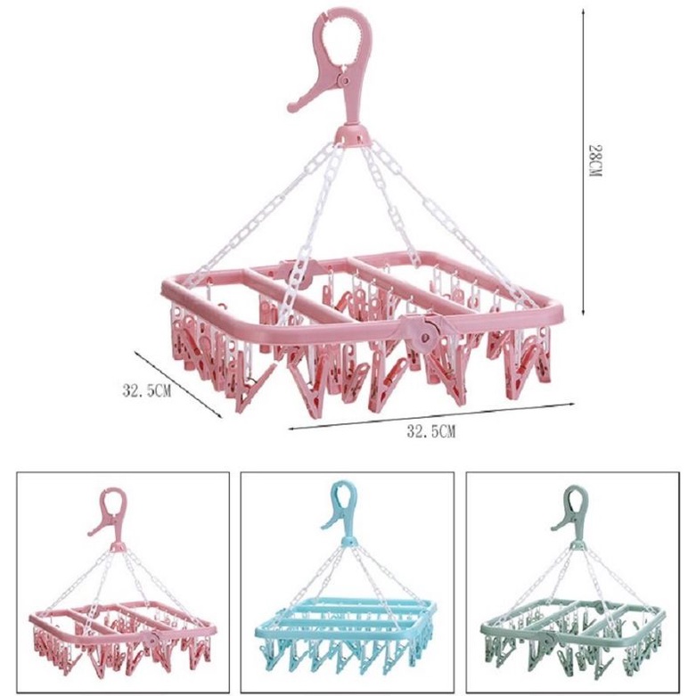 Móc chùm phơi đồ sơ sinh, tất, đồ lót 32 móc gấp gọn