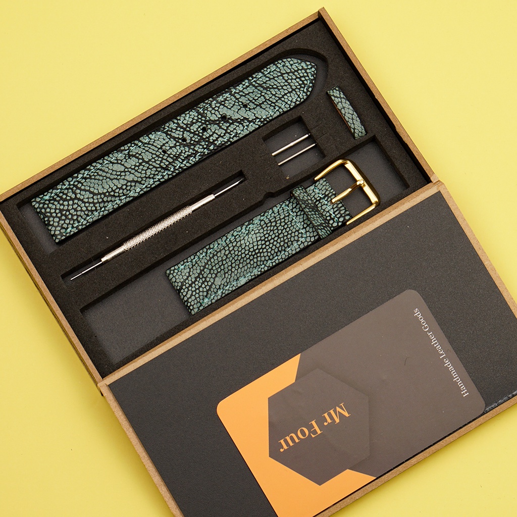 Dây Đồng Hồ Đà Điểu Wash Màu Xanh Lá MrFour | Watch Band - Watch Strap - Leather Watch