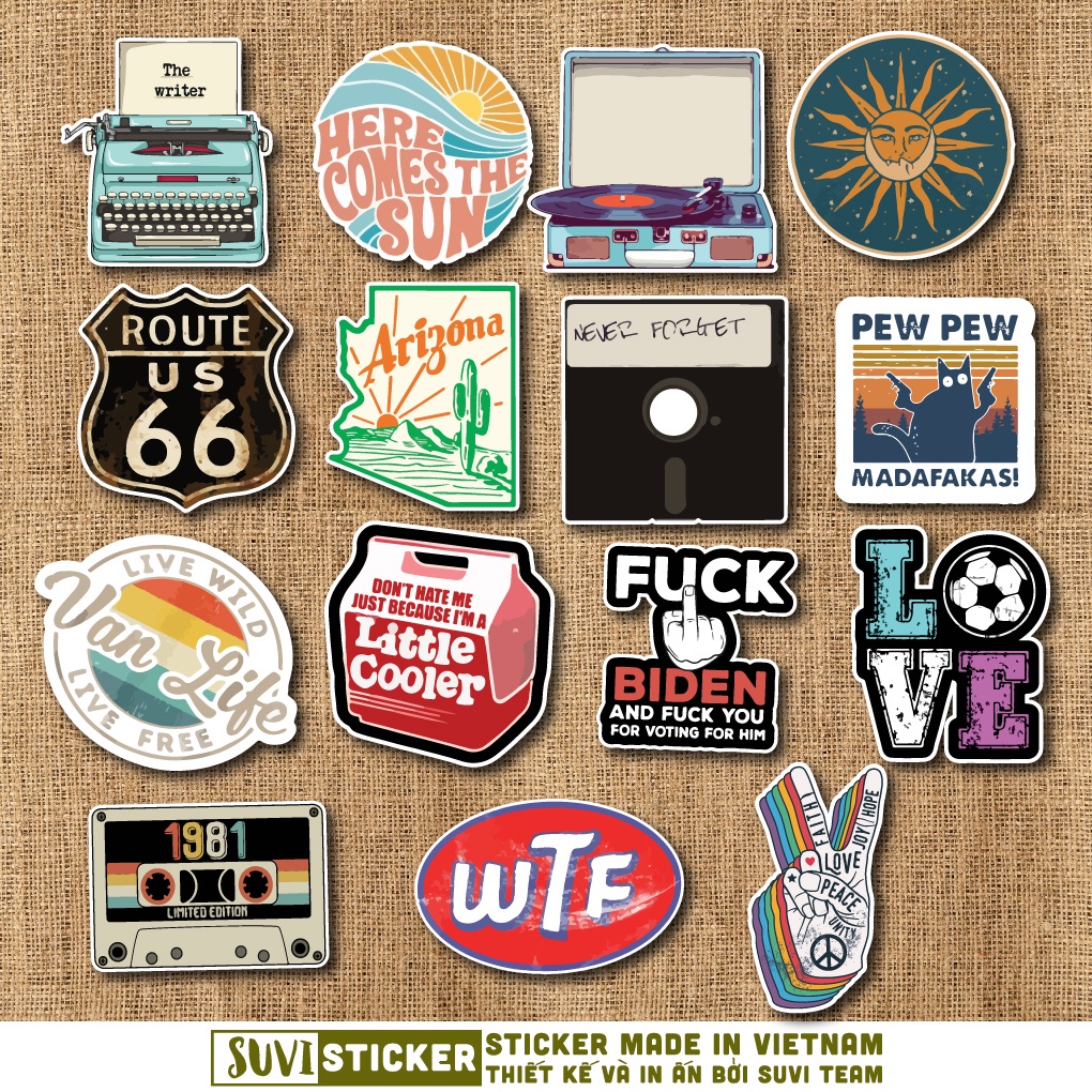 50 Sticker Vintage Mix 2 chống nước sticker dán laptop, điện thoại, đàn guitar, mũ bảo hiểm, vali. MSP:SV11