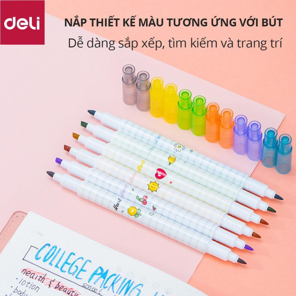 Bút nhớ dòng 2 đầu Deli - 6 màu - Nét trơn mượt, màu tươi sáng - 6 chiếc/1 Hộp - S606 [Deli]