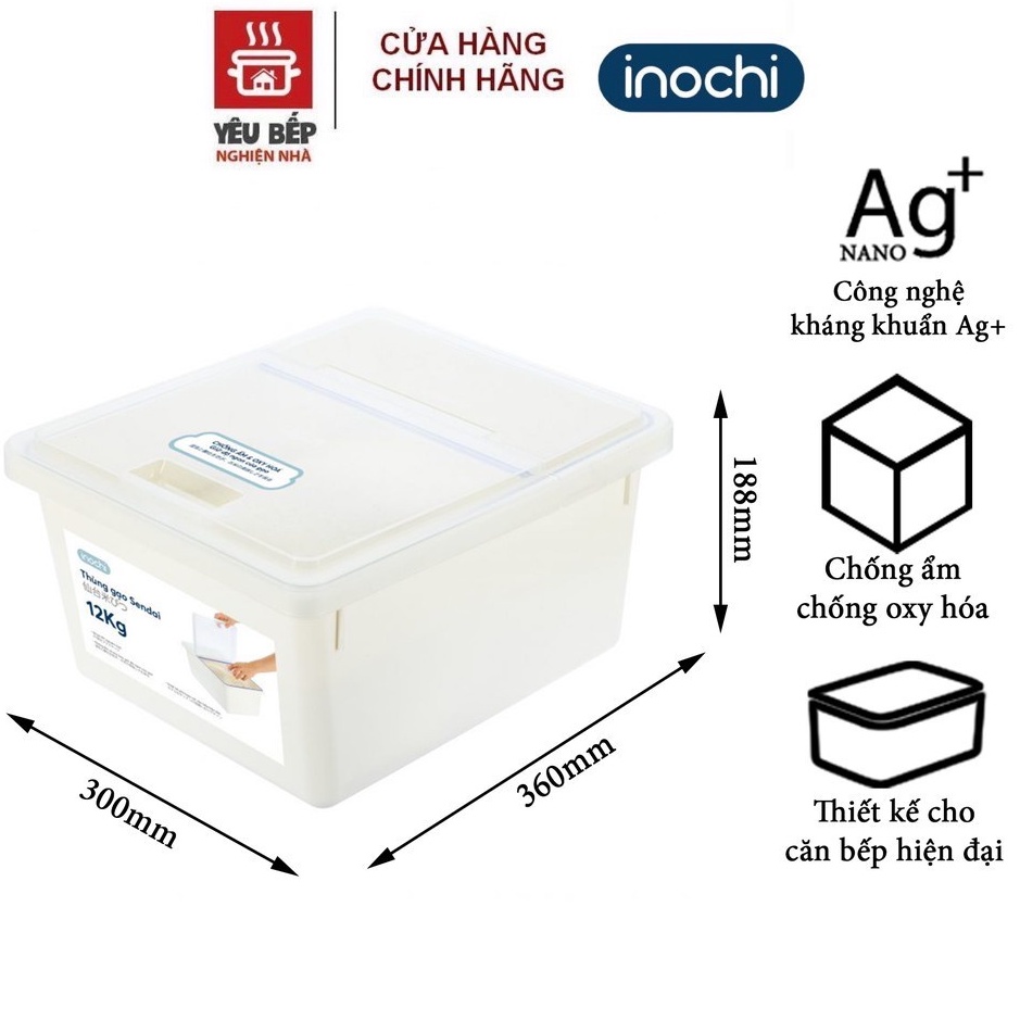 Thùng đựng gạo Inochi - Sendai 12kg Chống ẩm mốc, oxi hóa, mùi hôi