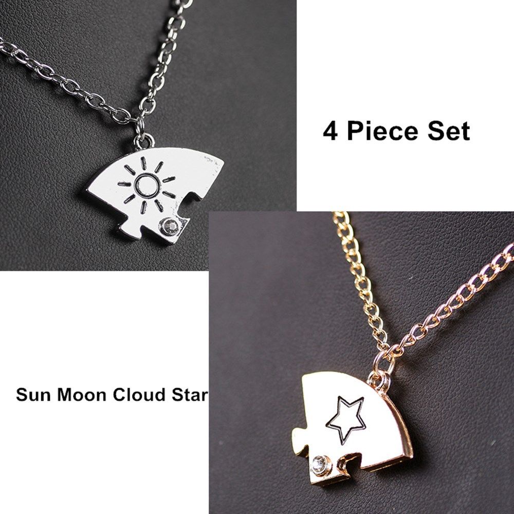 Set 4 sợi dây chuyền tình bạn mặt khắc hình mặt trời mặt trăng đám mây và ngôi sao đính đá giả kim cương cho nam và nữ