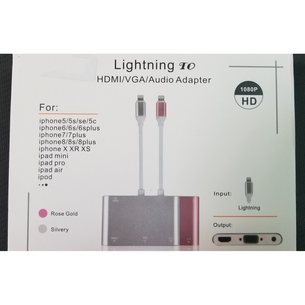 Cáp chuyển đổi từ Iphone/Ipad/Ipod sang HDMI và VGA có Audio Full HD1080P (Lightning to HDMI, VGA,Audio)