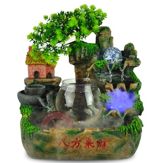 Thác nước phong thủy, tiểu cảnh hòn non bộ để bàn, trang trí phòng trà phòng khách