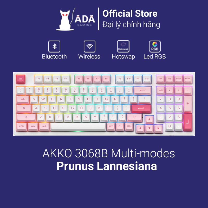 Bàn phím cơ AKKO 3098B Multi-modes Prunus Lannesiana (Bluetooth 5.0 / Wireless 2.4Ghz / Hotswap / Foam tiêu âm / AKKO CS