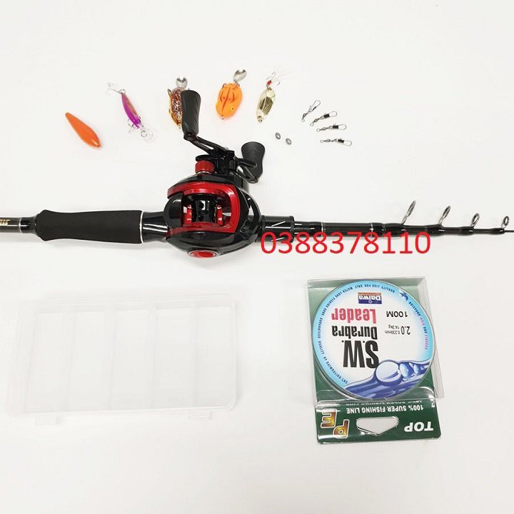 Combo Lure Ngang, Bộ Cần Câu Lure Máy Ngang Rút Gọn 60cm Chất Liệu Carbon - BC 3