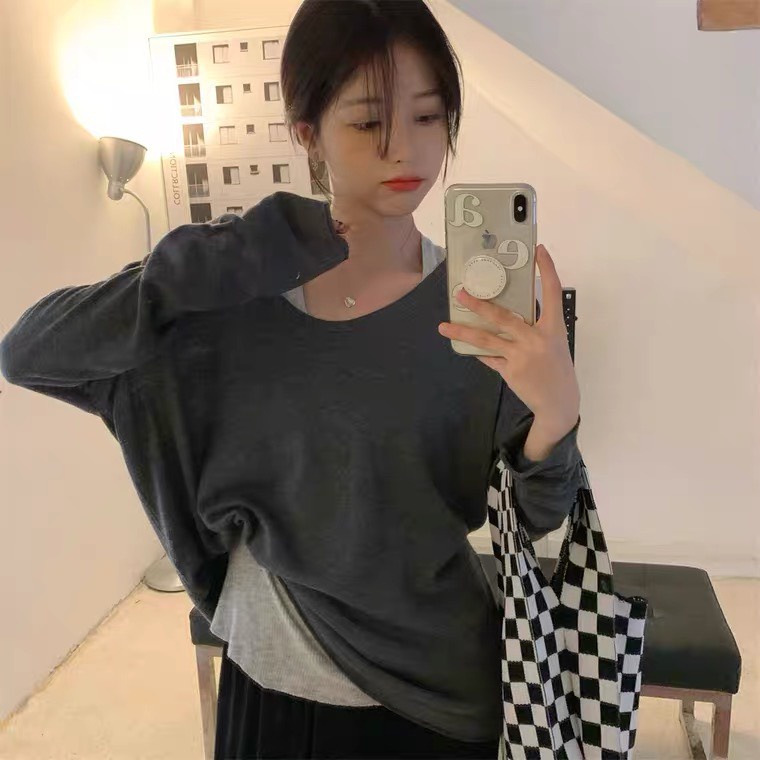Set áo cổ tim + áo ba lỗ ulzang trẻ trung