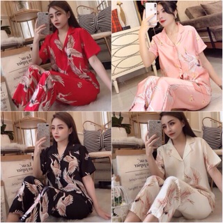 Bộ lụa satin hạt ngắn tay cao cấp