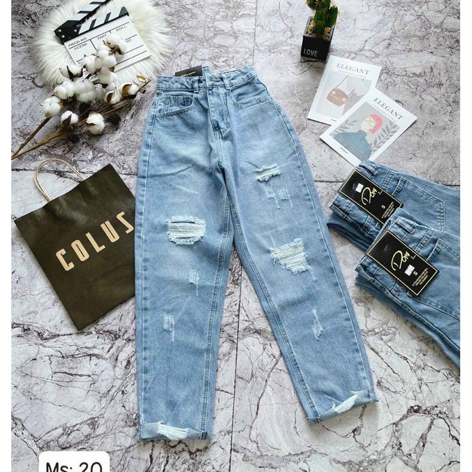 [FREESHIP_50K] Quần jean baggy nữ ống suông AnNgo AT95 - Chất jean denim không co dãn, họa tiết rách gối độc đáo