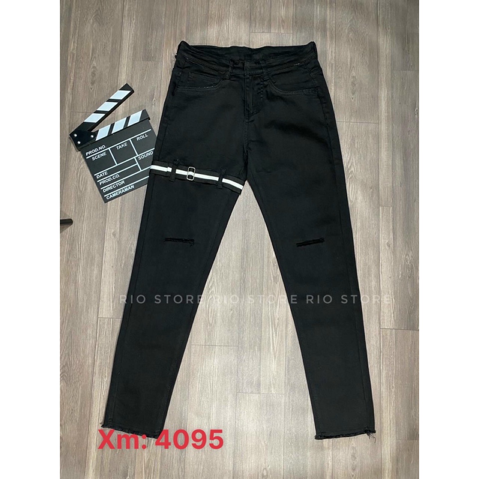 Quần jean nam may kiểu đùi màu đen không rách vải bò co giãn 4095