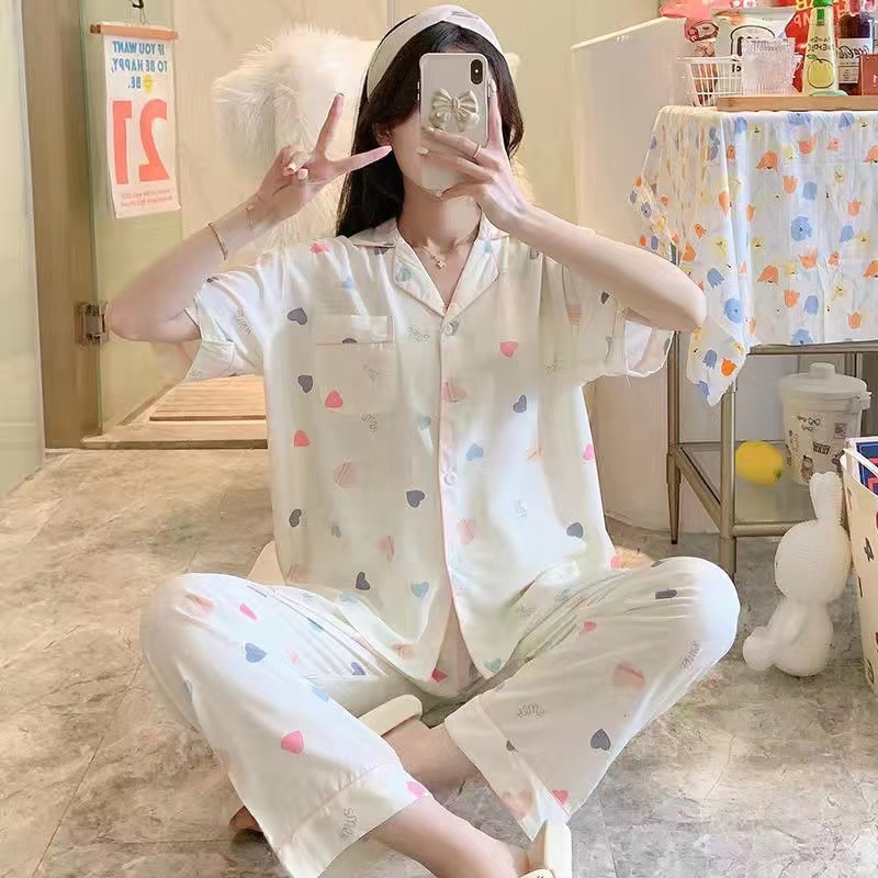 Đồ bộ pijama tay ngắn quần dài chất thun sữa mềm