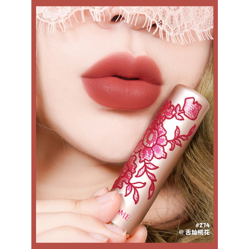 Son môi Lancome 196-274-888 màu lì phối ren dập nổi họa tiết năm mới