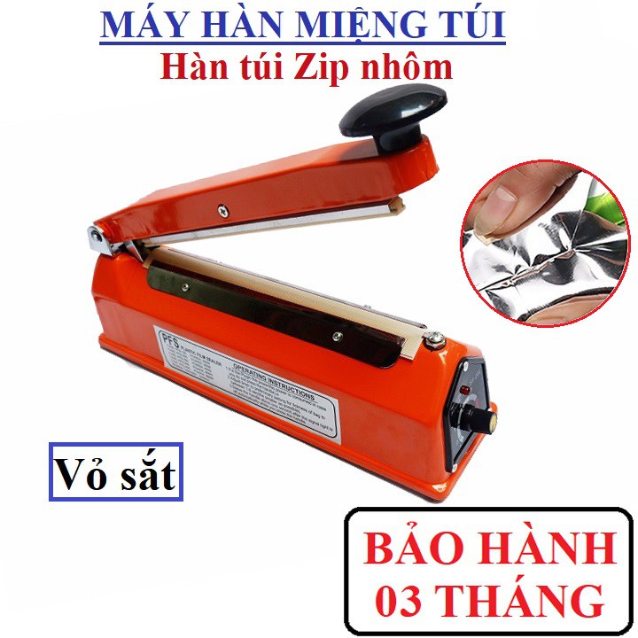 (200x2mm) MÁY HÀN VỎ SẮT sơn tĩnh điện 200mm - Hàn túi zip bạc, nilon PP/PE, đường hàn 20cmx2mm, bảo hành 3 tháng