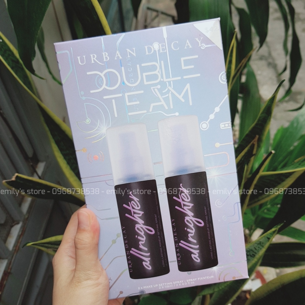 (Mẫu mới) Set 2 chai xịt khóa makeup Urban Decay Double Team All Nighter Makeup Setting Spray Gift Set full size 118ml