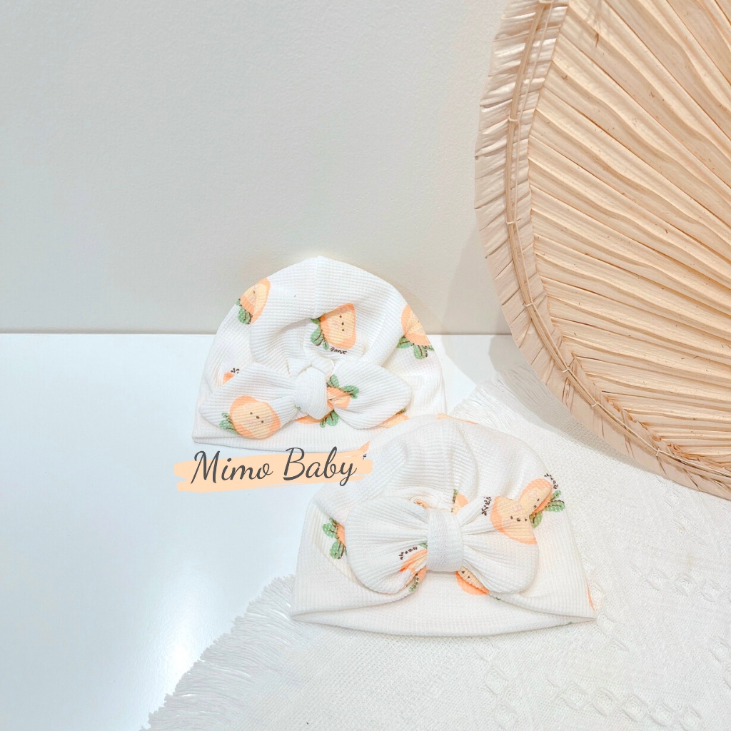 Mũ turban màu trắng kem họa tiết hình gấu cam cho bé MTB145 Mimo Baby