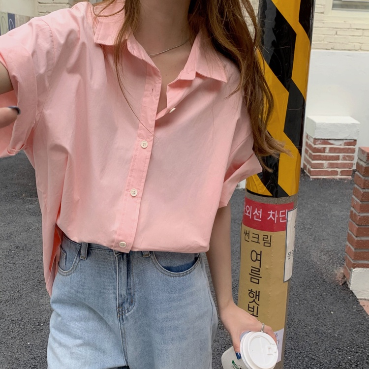 Áo Sơ Mi Ngắn Tay Dáng Rộng Kiểu Vintage Pháp Thời Trang Mùa Hè Cho Nữ