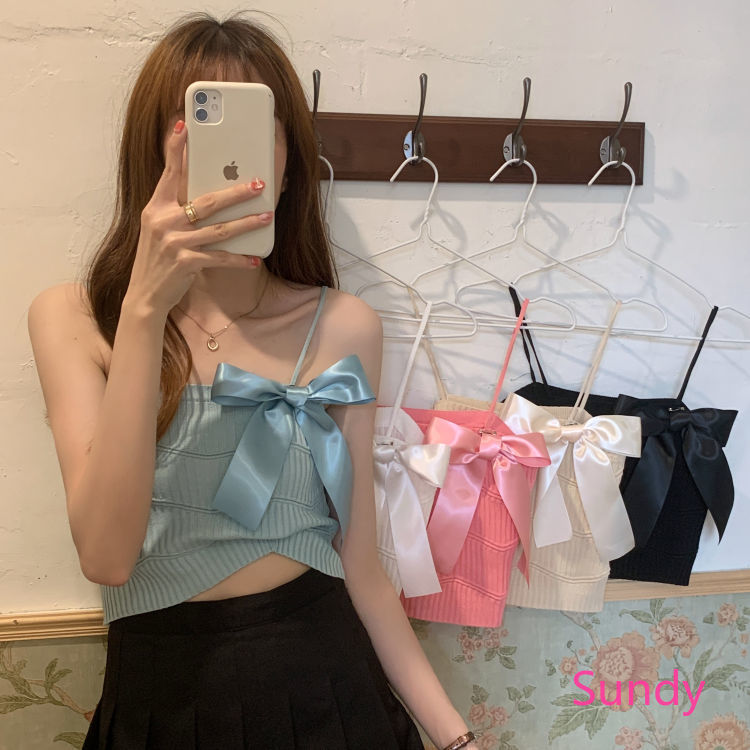 Áo Hai Dây Dáng Ôm Đính Nơ Dễ Phối Đồ Thời Trang Mùa Hè Cho Nữ