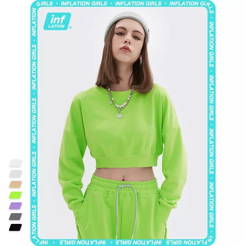 (INFLATION)  Áo Crop top Hoodie