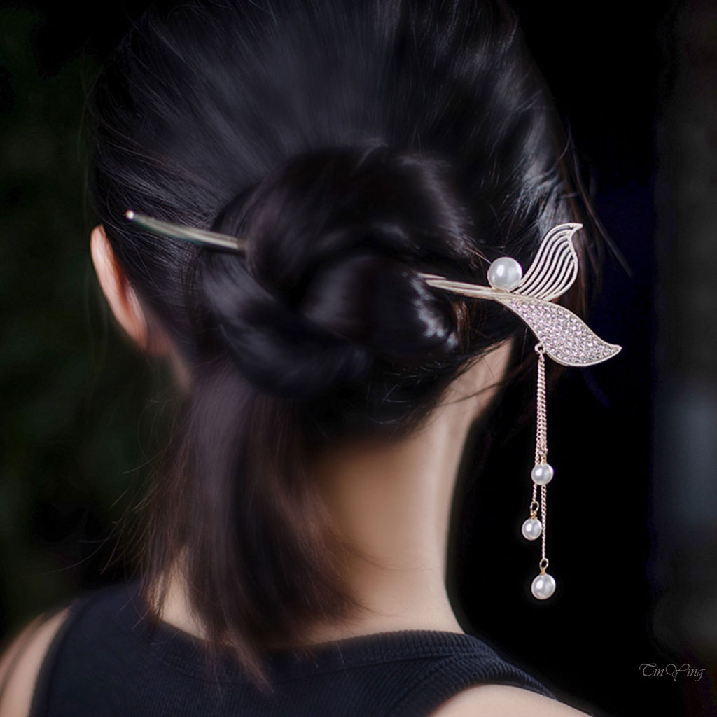 GETNOIVAS Trâm Cài Tóc Đuôi Cá Đính Ngọc Trai Phong Cách Retro Cho Nữ