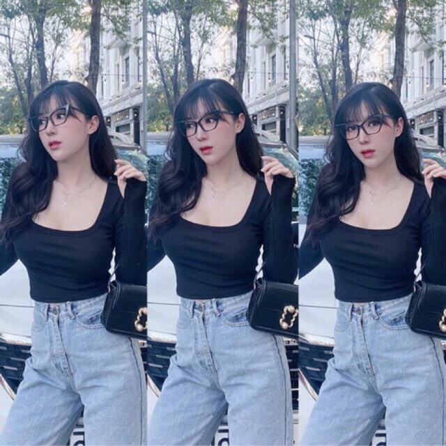 Áo croptop dài tay cổ u, áo thun nữ - 25 Store