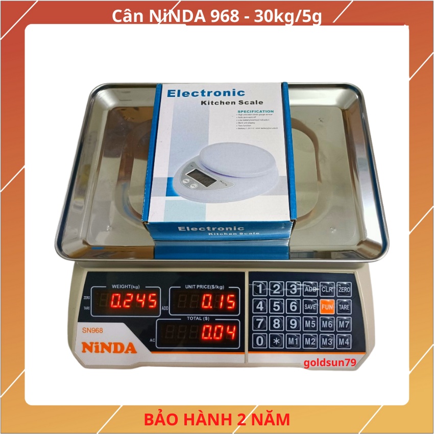 cân điện tử nhà bếp NiNDA 968 ( 30kg/5g ) dùng để tính tiền hàng ( bảo hành 24 tháng )