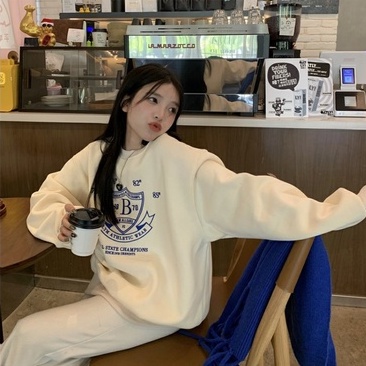 Áo sweater ZHELIHANGFEI tay dài dáng rộng in họa tiết dễ phối đồ phong cách Mỹ thời trang cho nữ