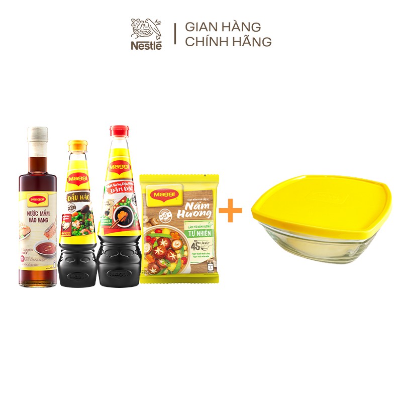 [Tặng 1 thố thủy tinh 1.8L]Combo Maggi: nước tương đậu nành đậm đặc + hạt nêm nấm hương + nước mắm hảo hạng + dầu hào