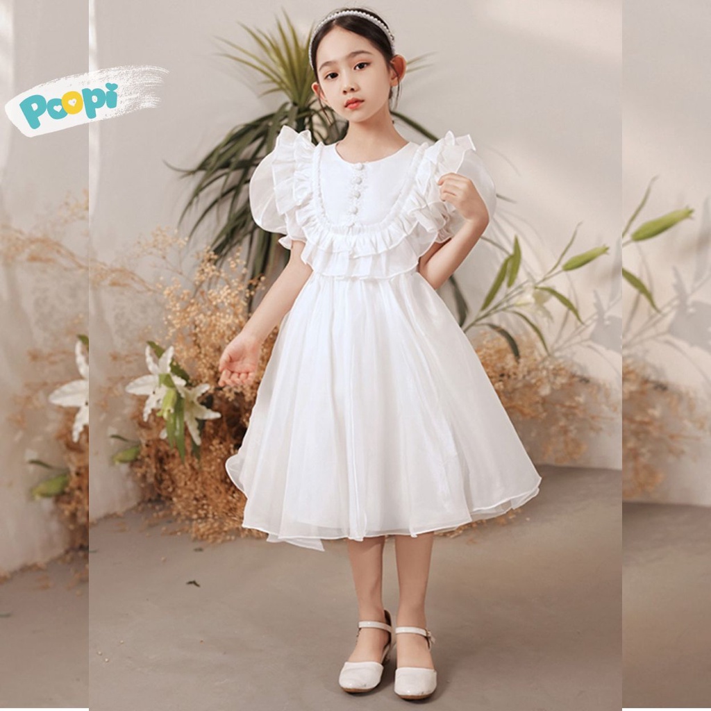 Váy Bé Gái Poopi Váy Công Chúa Dự Tiệc Màu Trắng Dáng Bánh Bèo Cho Bé