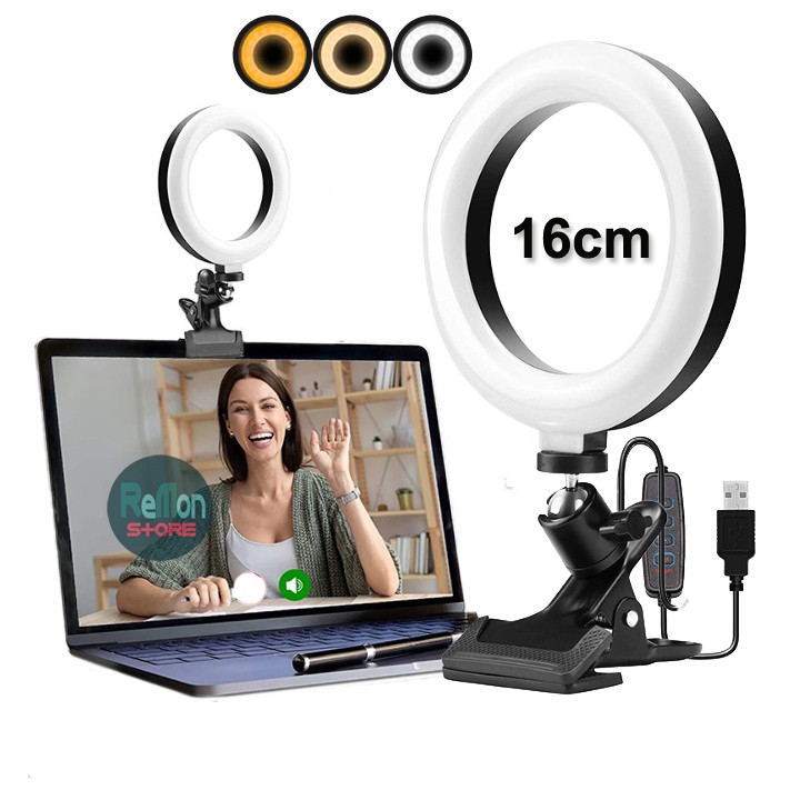 [Đèn kẹp lên màn hình] dạy online học live Zoom Classroom Teams Google gắn LCD Laptop Điện thoại Led ring tròn 16cm USB