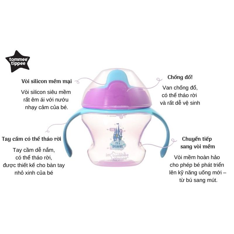 Bình tập uống có vòi cho bé Tommee Tippee First Sippee 150ml từ 4 tháng - Tím