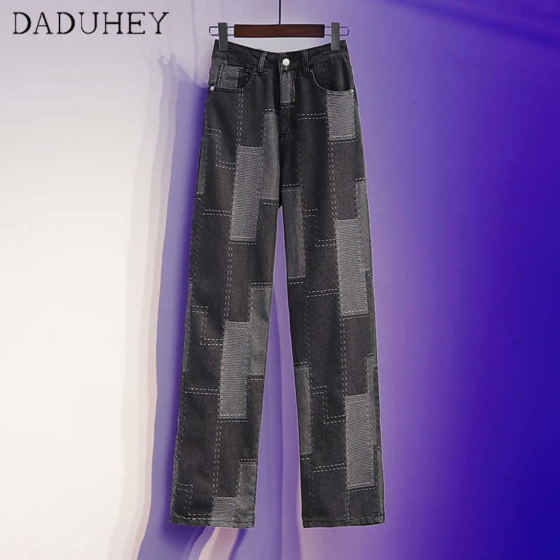 Daduhey Quần jeans nữ lưng cao ống đứng thời trang 2021