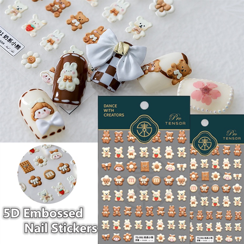 1 Tờ Miếng Dán Móng Tay Dập Nổi Hình Gấu Hoạt Hình 5D Dễ Thương Chống Thấm Nước Trang Trí Móng Tay DIY