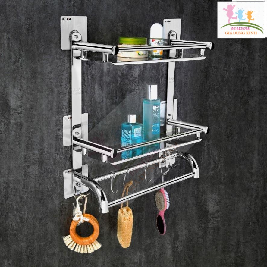 Giá treo khăn 2 tầng Inox 304 cao cấp (LOẠI 1-CHÂN ĐẾ ĐẶC, CỰC CHẮC CHẮN) E04 (GiadungXinh)
