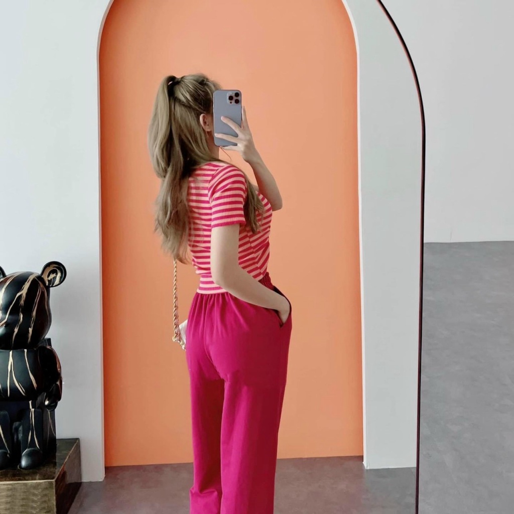 Sét Bộ Nữ 2 Món Áo Kiểu Chất Thun Gân Kết Hợp Quần Ống Rộng Tuyết Mưa Mặc Đẹp Phù Hợp Đi Chơi, Du Lịch NEW UNISEX